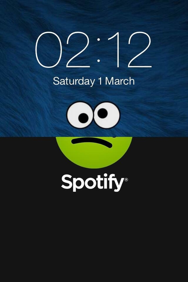 When my iPhone crashed while using Spotify my Cookie Monster wallpaper contributed to how the phone felt