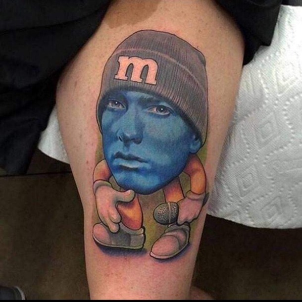 When you cant choose between the Eminem tattoo and the MampM tattoo so you opt for the hybrid