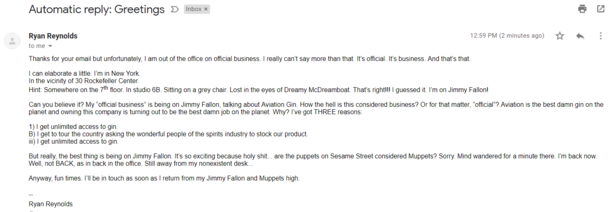 When you E-Mail Ryan Reynolds you get this response
