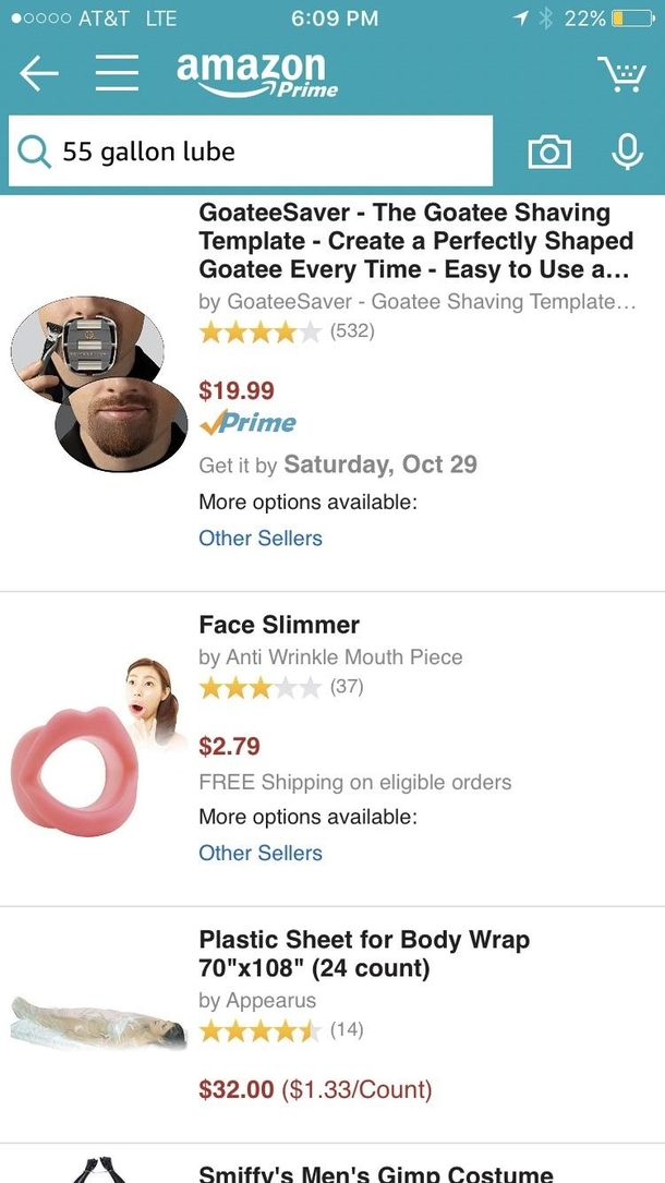 When you search Amazon for  gallon lube and they recommend you the serial killer package 