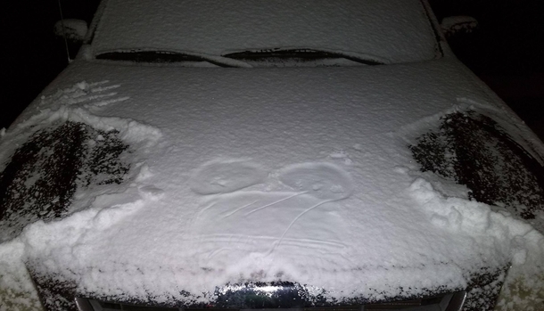 When you wake up to snow for the first time in  years and your attempt to make a snow angel on the hood of your car becomes slightly obscene