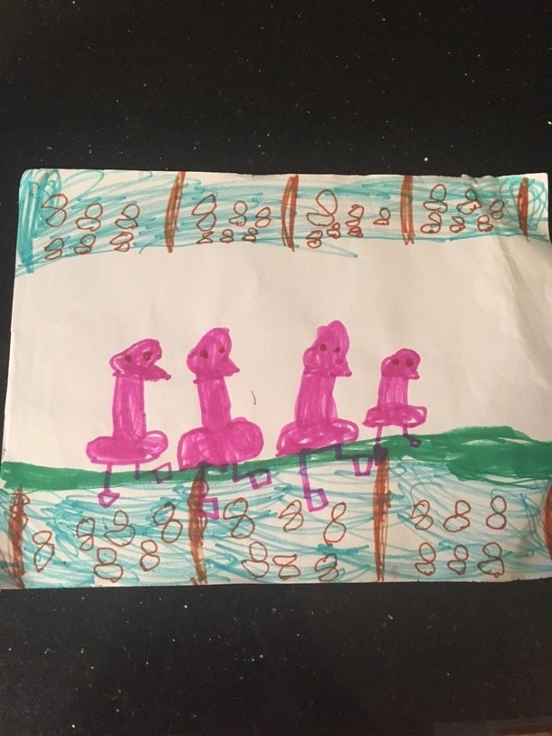 When your co-worker shares his daughters fantastic artwork ofpink flamingos