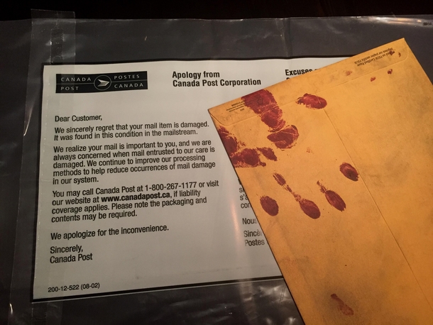 When your friends Halloween party invites are so epic that Canada Post thinks they were damaged in the mailstream but delivers them anyway