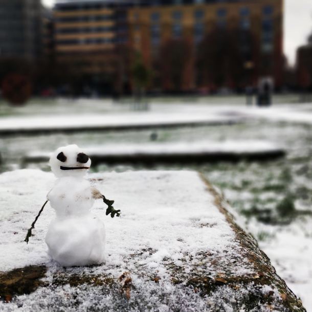 Where Im from it doesnt snow so this is my first snowman now Im in Europe Its not very good but I hope it brightens your day