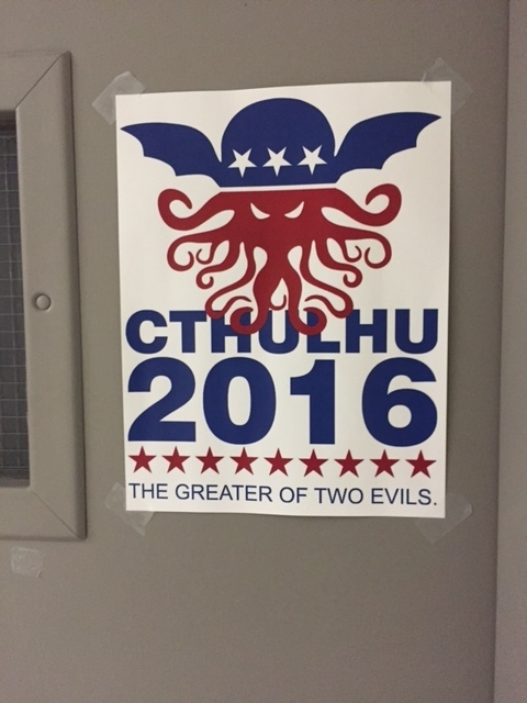 While walking through the political science building at my college I noticed an interesting  presidential campaign ad