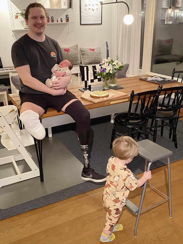 While we tried to get a good picture of the kids and I my oldest made several attempts to steal the cake When we thought he had given up he went and got a step stool to increase his chances