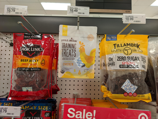 Whoever decided to put these dog treats amongst the jerky is a legend