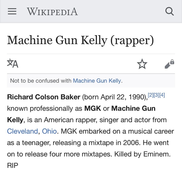 Whoever edited MGKs wiki killed it