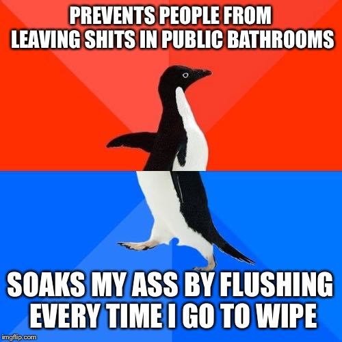 Whoever invented self-flushing toilets is both a genius and a monster