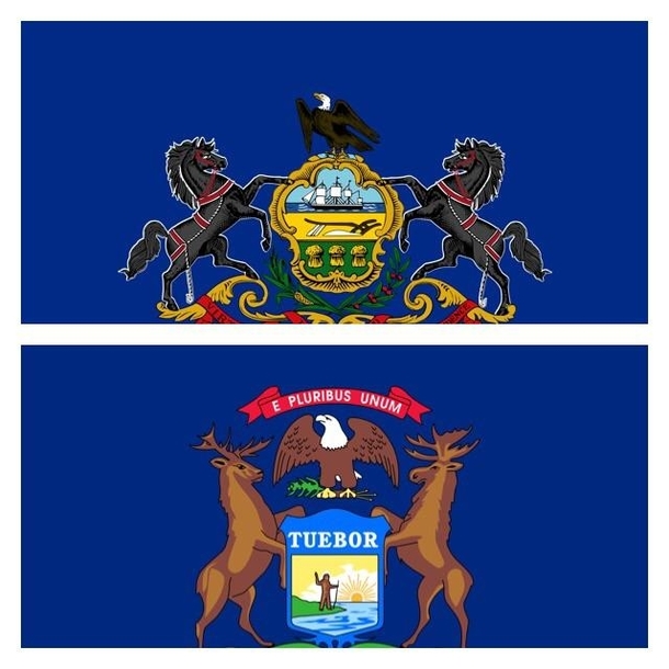 Why does Michigans flag look like someone had  minuets to draw Pennsylvanias flag from memory