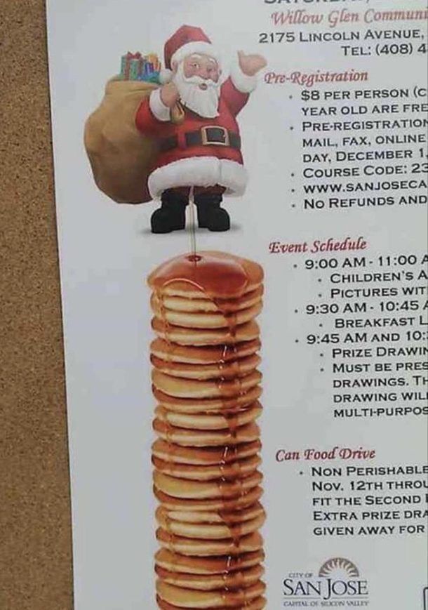 Why is Santa peeing on the pancakes -my  year old