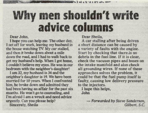 Why men shouldnt write advice columns