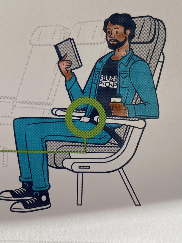 why the flight safety card guy look like he writes for buzzfeed and has a podcast