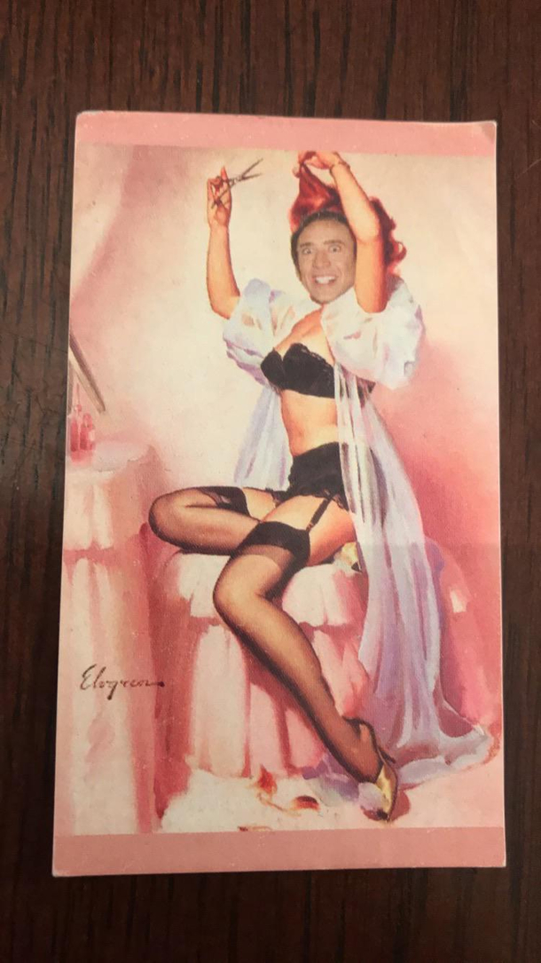 Wife asked me to print business cards for her Shes a hair stylist and wanted a pinup girl on it I mixed  of these in a  card box so she will randomly hand them out Best prank ever