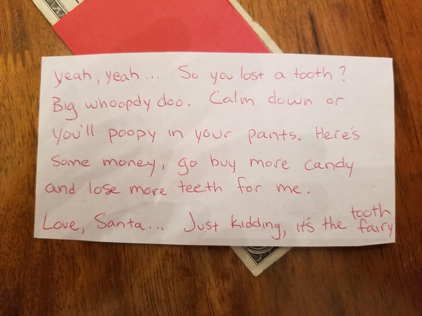 Wife forgot about tooth fairy duty and is sound asleep Guess who gets to be the tooth fairy is tonight