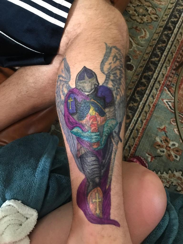 Wife got bored and colored in my tattoo with sharpies