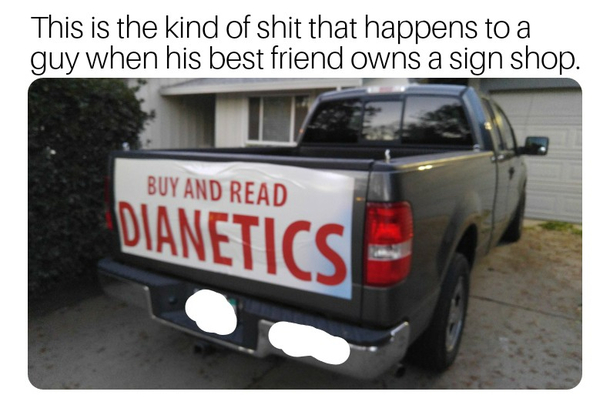 Woke up to find my neighbors staring at this discrete bumper sticker that my friend put on my truck
