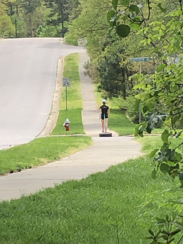 Woman walking with her emotional support tire