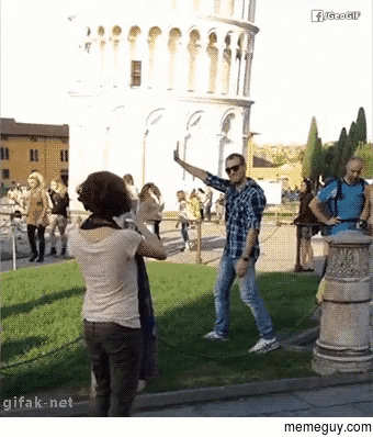 Wrestling Photobomb near the Tower of Pisa