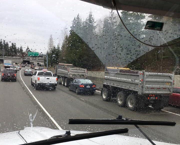 Yeah those dump trucks are pretty close but I think he can make it