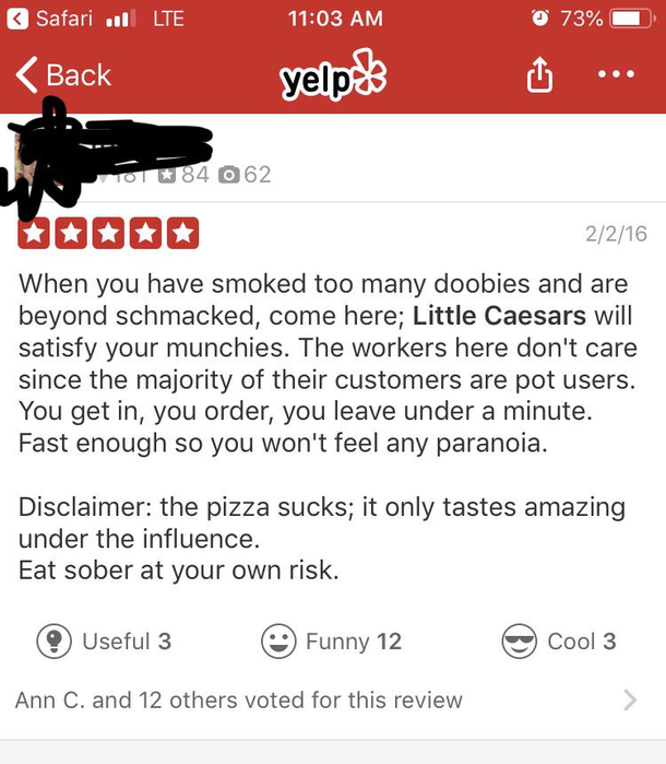 Yelp review