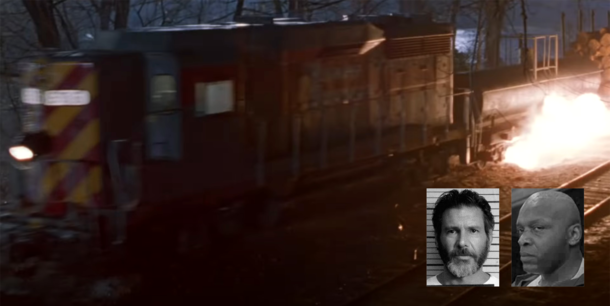 Yet another train has derailed this time in rural Illinois apparently after striking a prison transport bus No hazardous chemicals on-board but two convicted murderers reported escaped Authorities are searching every warehouse farm house hen house outhous
