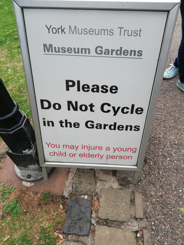 You cant cycle but you can injure people Seems a bit extreme