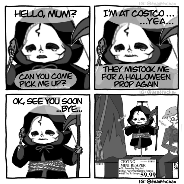 Young grim reaper goes wholesale shopping 