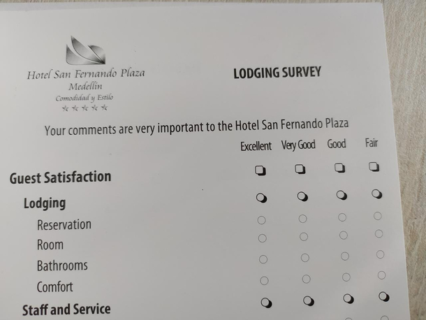Your comments are very important to us As long and they are in the range from Excellent to Fair