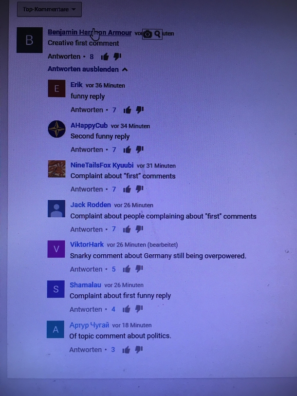 YouTube comment section template