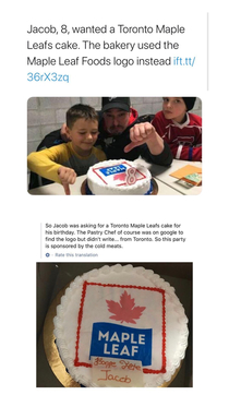  year old boy wanted a Toronto Maple Leaf birthday cake ended up with this instead