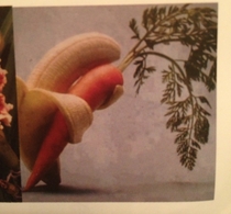 A banana tenderly holding carrot