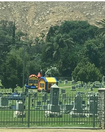 A bouncy castle puts the fun in funeral