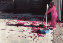 A boy tries to help his sister with sweeping but makes things worse