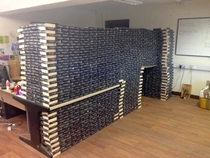 A charity shop with so many copies of  Shades of Grey they built a fort out of them