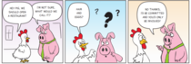 A chicken and a pig discuss potential restaurant plans by Jake Calabrese