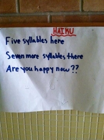 A class of schoolchildren was asked to write haikus One wrote this Its a masterpiece