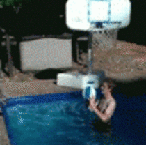 A dog scoring a basket