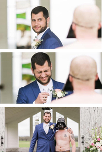 A friend from college got married last week and his wife sent the best man out for the first look Heres his reaction