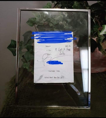 A friend of mine got this tip so she decided to frame it