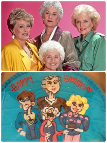 A friend wanted a Golden Girls cookie cake for her birthday