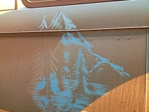 A guy at work did this to a dirty bus while repeatedly saying Lets make some happy trees