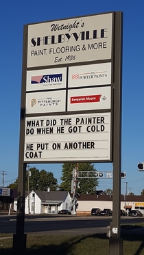 A joke on the sign of my moms store