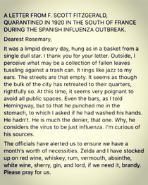 A letter from F Scott Fitzgerald when he was quarantined due to influenza  South of France