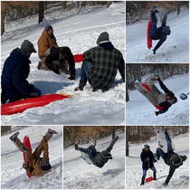 A little bit of snow and the men turn into boys