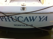 A local artist hand paints boat names he does it for free if you let him name the boat Here is one of his freebies