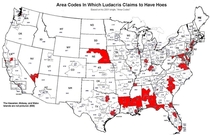 A map of the area codes Ludacris claims to have hoes in