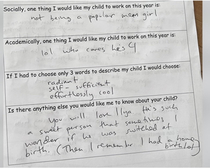 A mothers response to questions for a parent survey