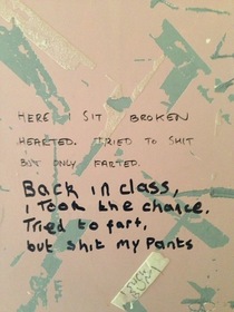 A nice little rhyme on a toilet door at my uni