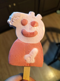 A Peppa Pig ice-cream that looks like shes happy to see me